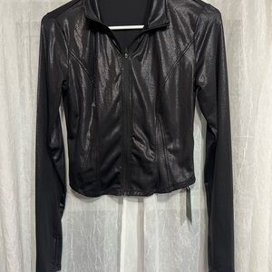 HALARA Shimmering Black Leather Jacket